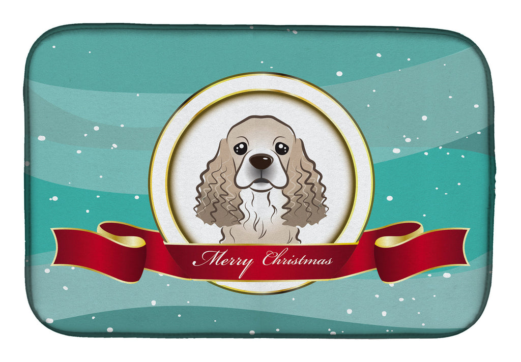 Cocker Spaniel Merry Christmas Dish Drying Mat Absorbent Dish Drying Mat Pad for Kitchen Counter Dish Drainer Mat for Countertop, 14 x 21", Multicolor