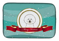 Bichon Frise Merry Christmas Dish Drying Mat Absorbent Dish Drying Mat Pad for Kitchen Counter Dish Drainer Mat for Countertop, 14 x 21", Multicolor