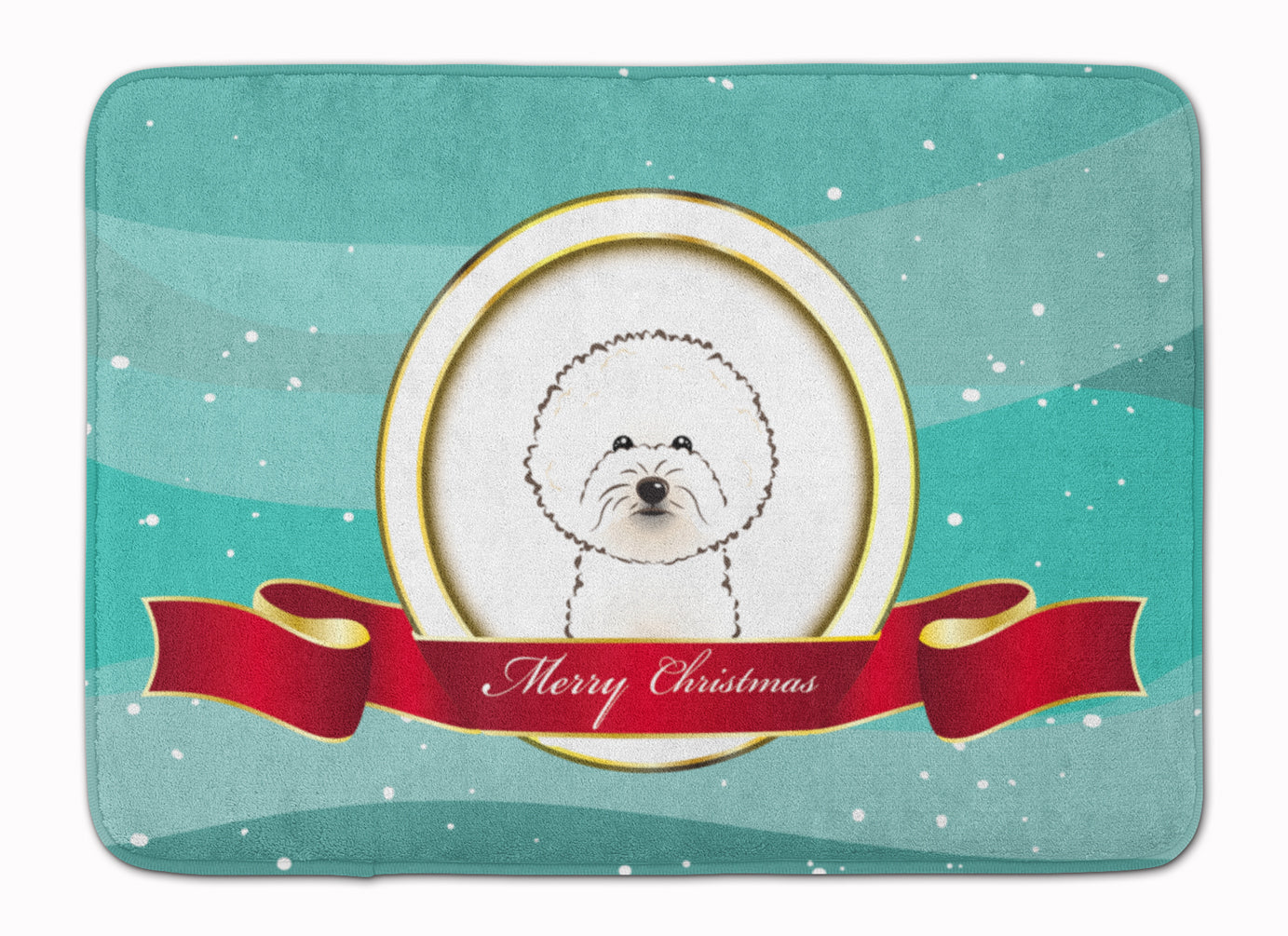 Bichon Frise Merry Christmas Memory Foam Kitchen Mat Machine Washable Anti-Fatigue Cushion Comfort Bath or Kitchen Rug