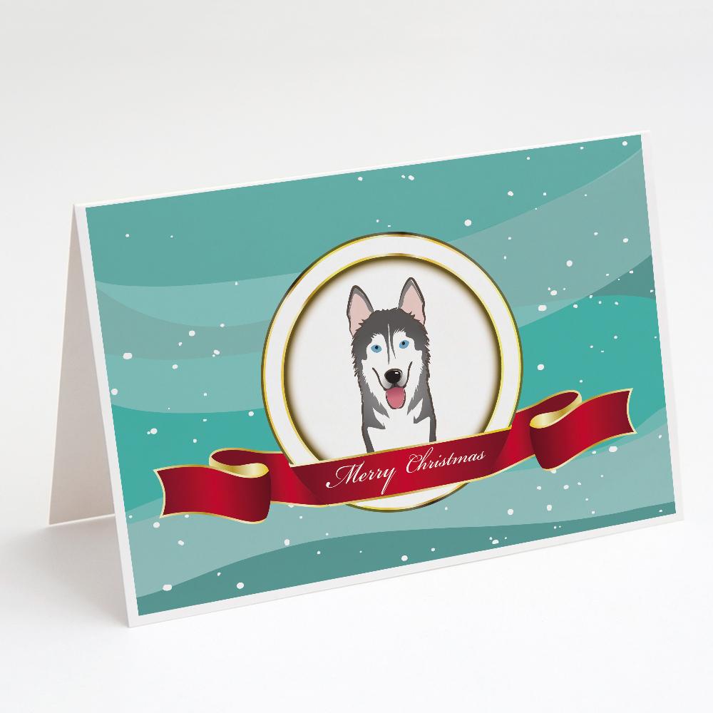 Alaskan Malamute Merry Christmas Greeting Cards Pack of 8 Blank Cards with Envelopes Whimsical A7 Size 5x7