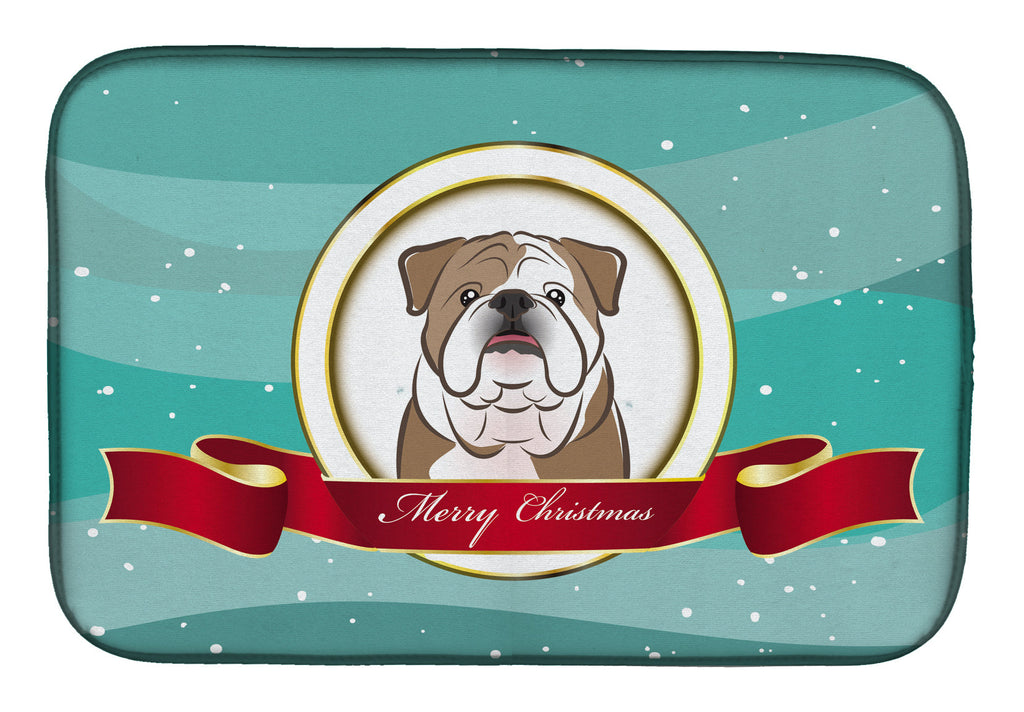 English Bulldog  Merry Christmas Dish Drying Mat Absorbent Dish Drying Mat Pad for Kitchen Counter Dish Drainer Mat for Countertop, 14 x 21", Multicolor