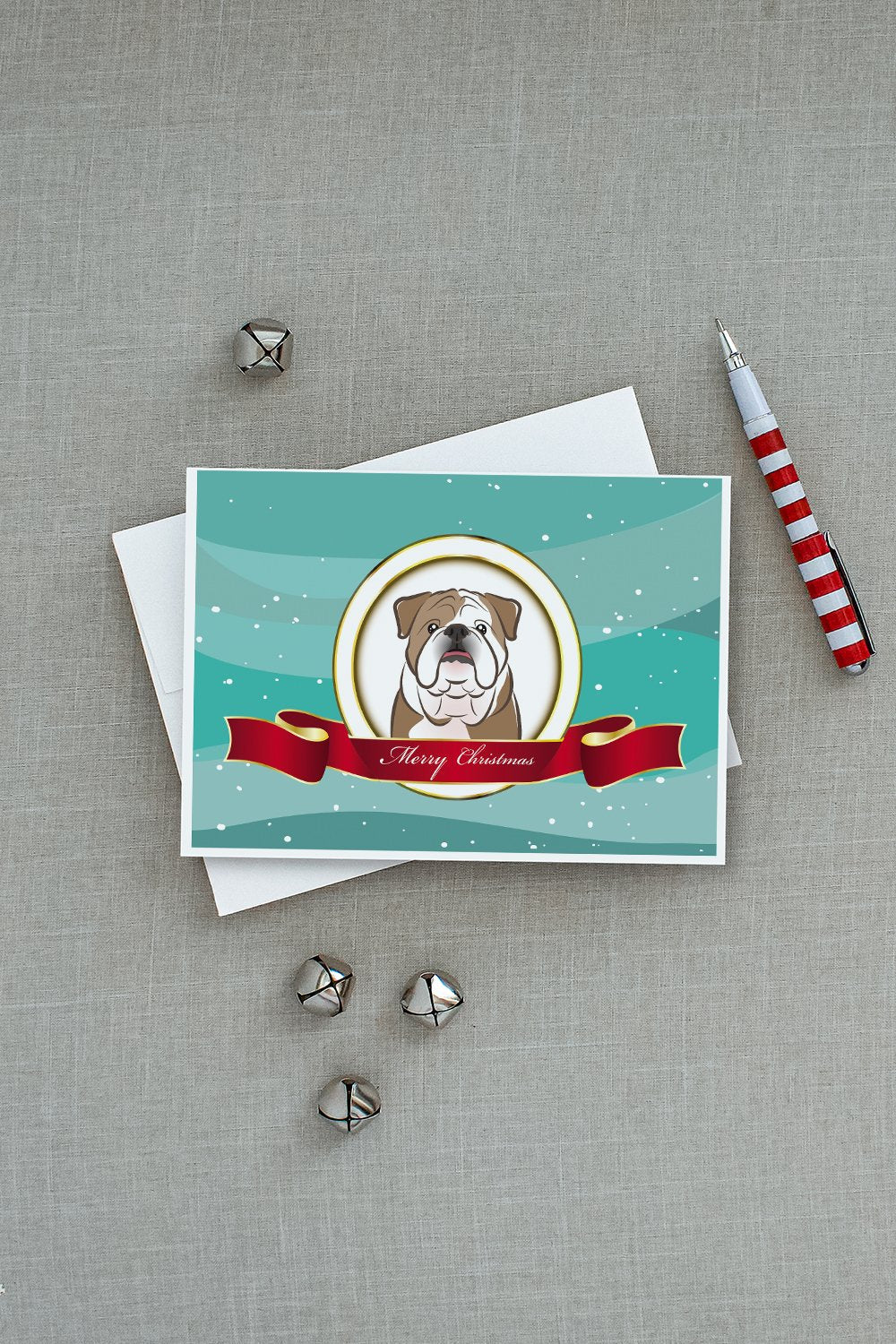 English Bulldog  Merry Christmas Greeting Cards Pack of 8 Blank Cards with Envelopes Whimsical A7 Size 5x7