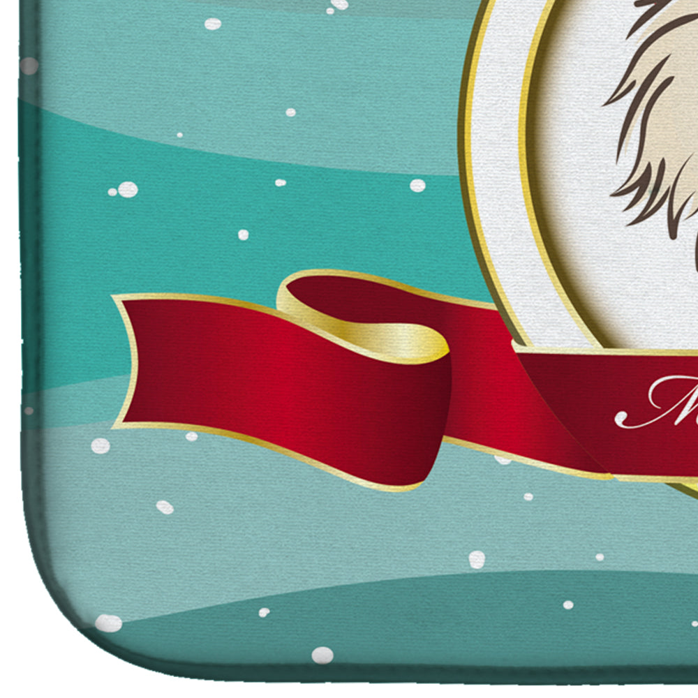Pekingese Merry Christmas Dish Drying Mat Absorbent Dish Drying Mat Pad for Kitchen Counter Dish Drainer Mat for Countertop, 14 x 21", Multicolor