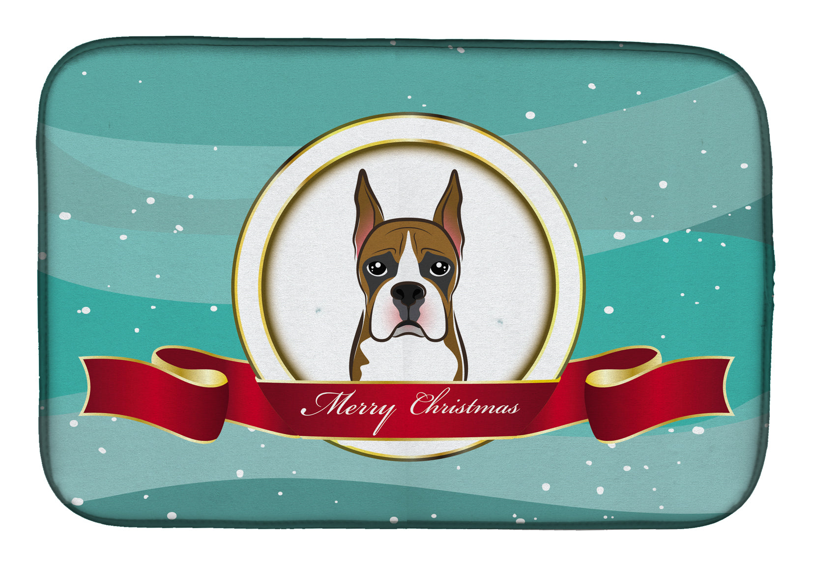 Boxer Merry Christmas Dish Drying Mat Absorbent Dish Drying Mat Pad for Kitchen Counter Dish Drainer Mat for Countertop, 14 x 21", Multicolor