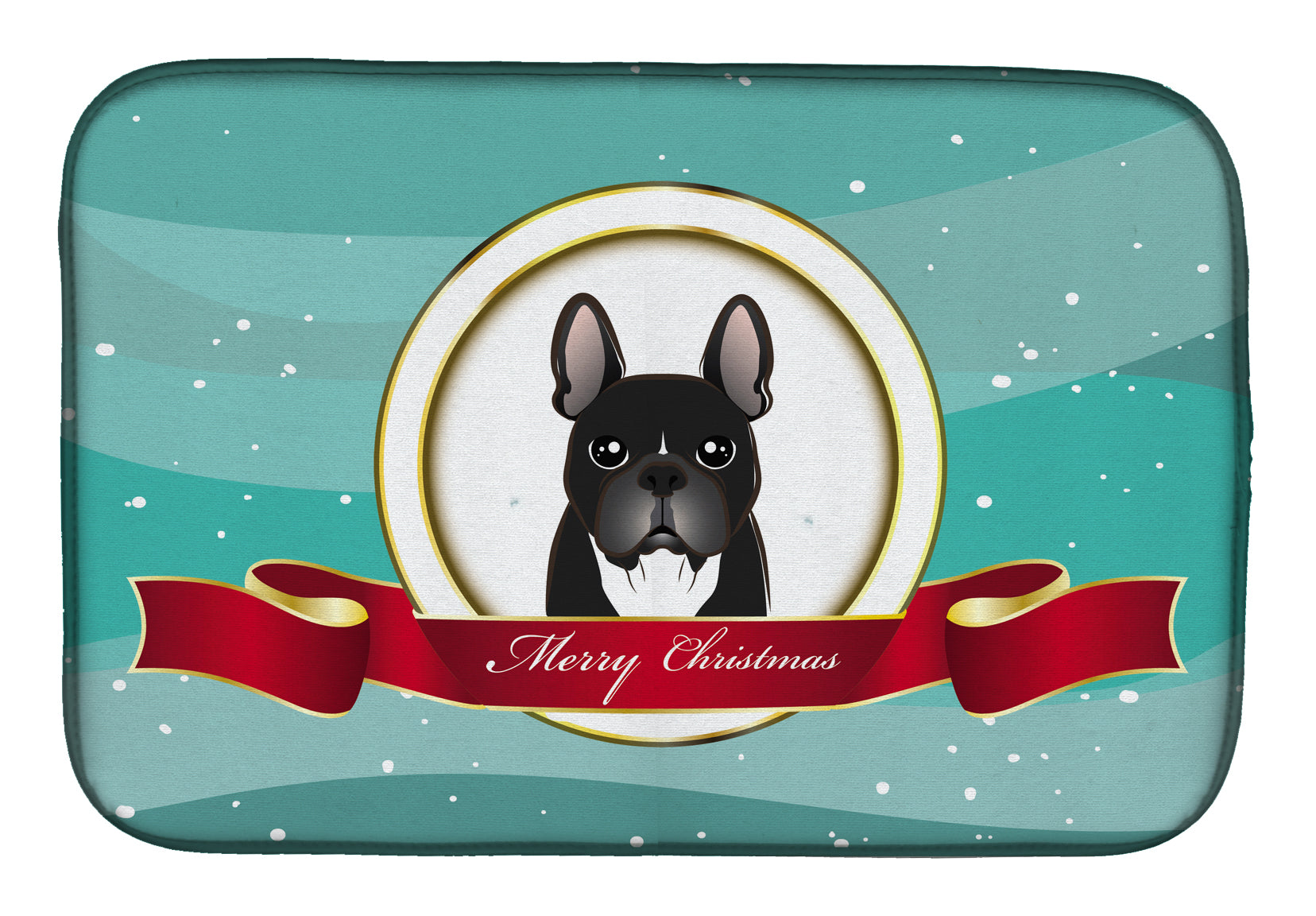 French Bulldog Merry Christmas Dish Drying Mat Absorbent Dish Drying Mat Pad for Kitchen Counter Dish Drainer Mat for Countertop, 14 x 21", Multicolor