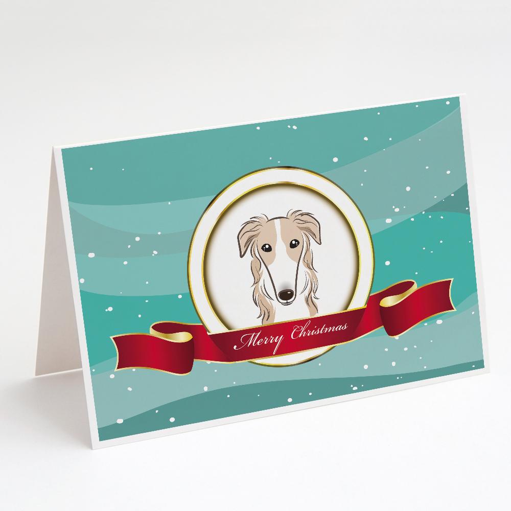 Borzoi Merry Christmas Greeting Cards Pack of 8 Blank Cards with Envelopes Whimsical A7 Size 5x7