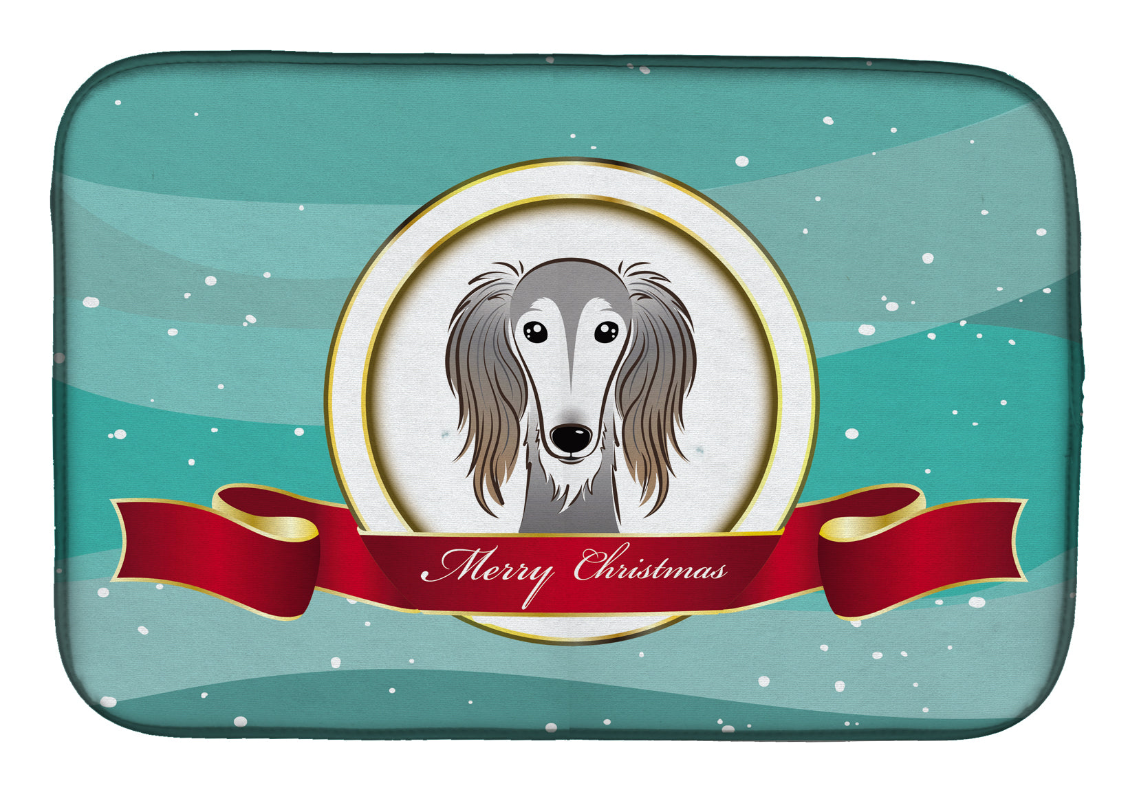 Saluki Merry Christmas Dish Drying Mat Absorbent Dish Drying Mat Pad for Kitchen Counter Dish Drainer Mat for Countertop, 14 x 21", Multicolor
