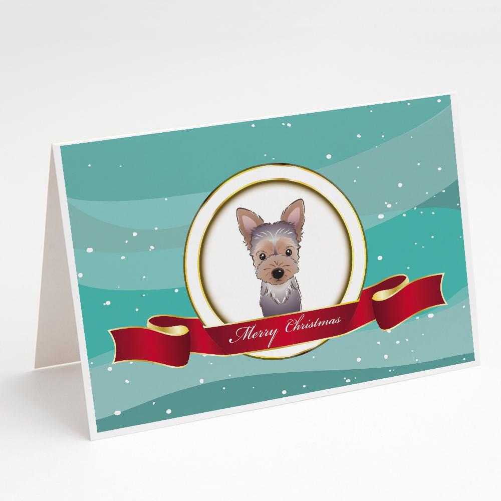 Yorkie Puppy Merry Christmas Greeting Cards Pack of 8 Blank Cards with Envelopes Whimsical A7 Size 5x7