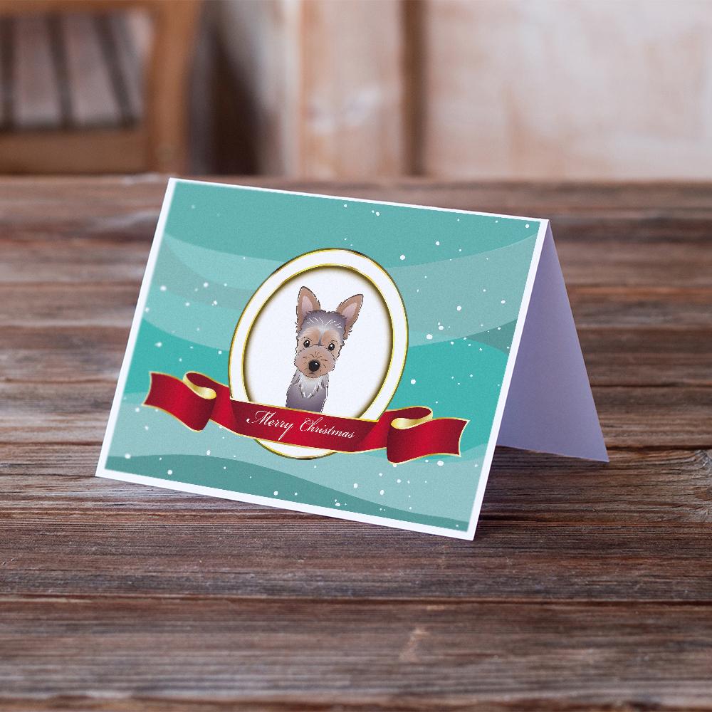 Yorkie Puppy Merry Christmas Greeting Cards Pack of 8 Blank Cards with Envelopes Whimsical A7 Size 5x7