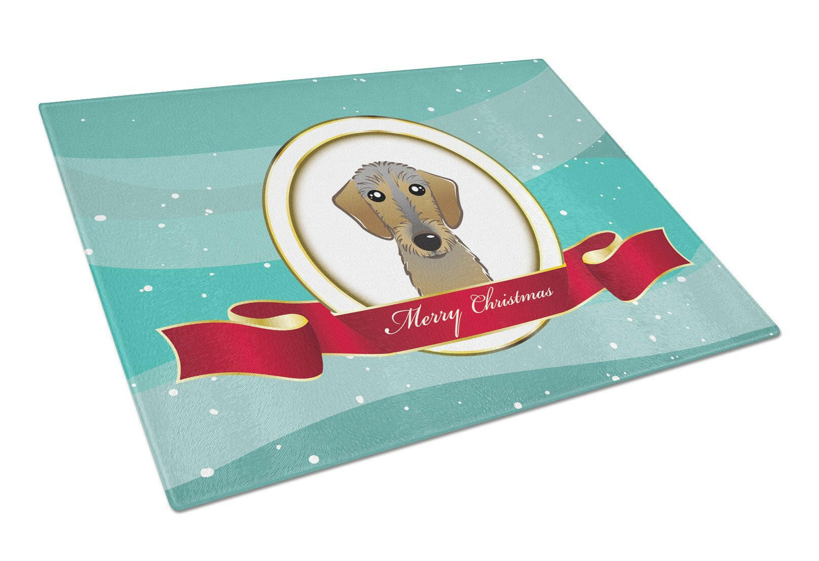 Wirehaired Dachshund Merry Christmas Cutting Board Tempered Glass Kitchen Cutting Surface, Heat Resistant Chopping, Non-Slip Feet, Food Prep & Serving