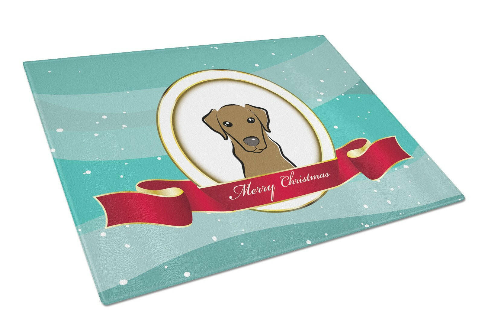 Chocolate Labrador Merry Christmas Cutting Board Tempered Glass Kitchen Cutting Surface, Heat Resistant Chopping, Non-Slip Feet, Food Prep & Serving