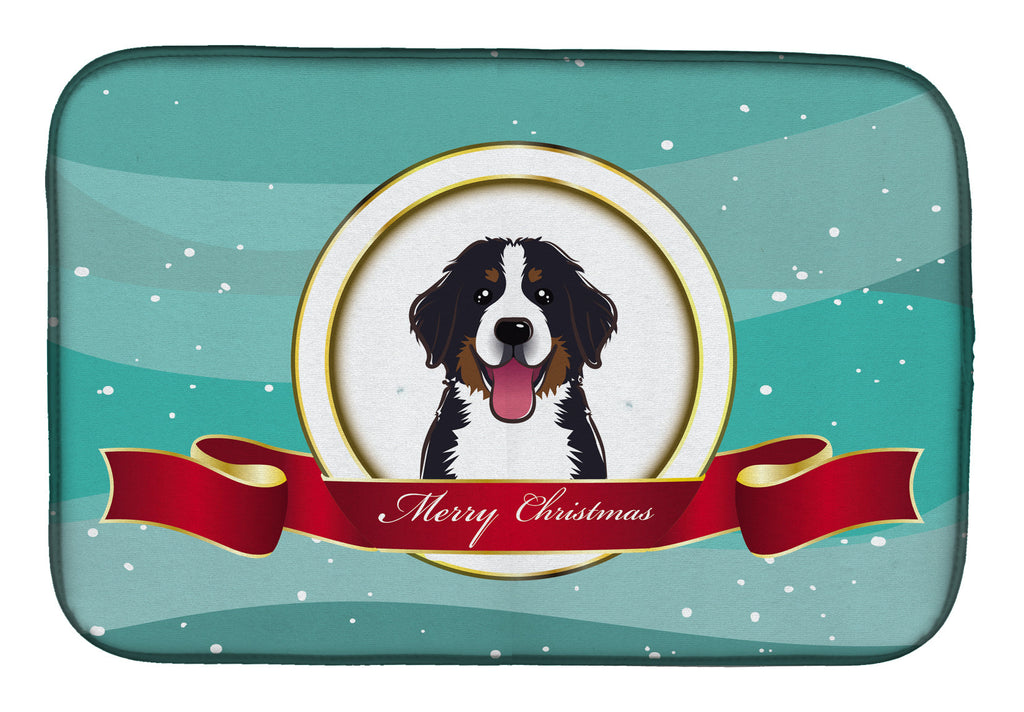 Bernese Mountain Dog Merry Christmas Dish Drying Mat Absorbent Dish Drying Mat Pad for Kitchen Counter Dish Drainer Mat for Countertop, 14 x 21", Multicolor