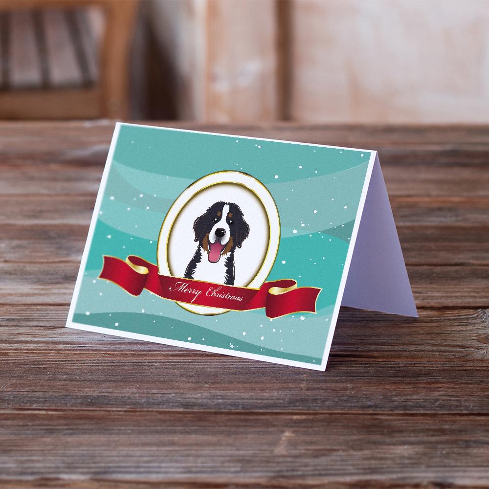 Bernese Mountain Dog Merry Christmas Greeting Cards Pack of 8 Blank Cards with Envelopes Whimsical A7 Size 5x7