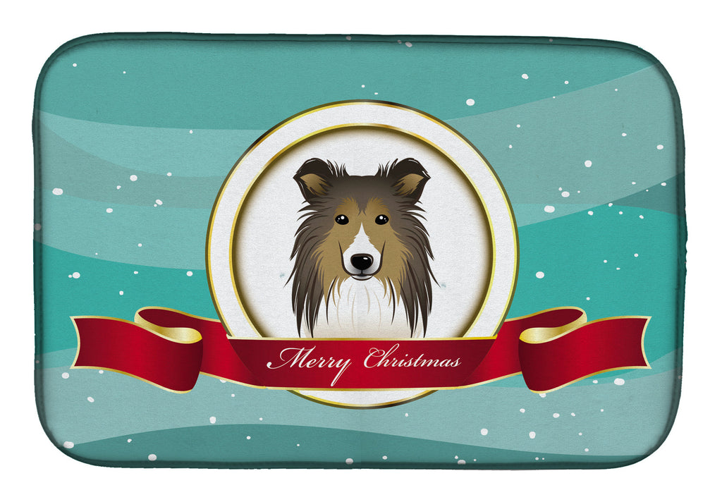 Sheltie Merry Christmas Dish Drying Mat Absorbent Dish Drying Mat Pad for Kitchen Counter Dish Drainer Mat for Countertop, 14 x 21", Multicolor