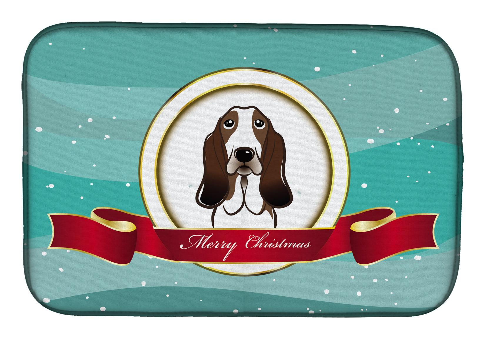 Basset Hound Merry Christmas Dish Drying Mat Absorbent Dish Drying Mat Pad for Kitchen Counter Dish Drainer Mat for Countertop, 14 x 21", Multicolor