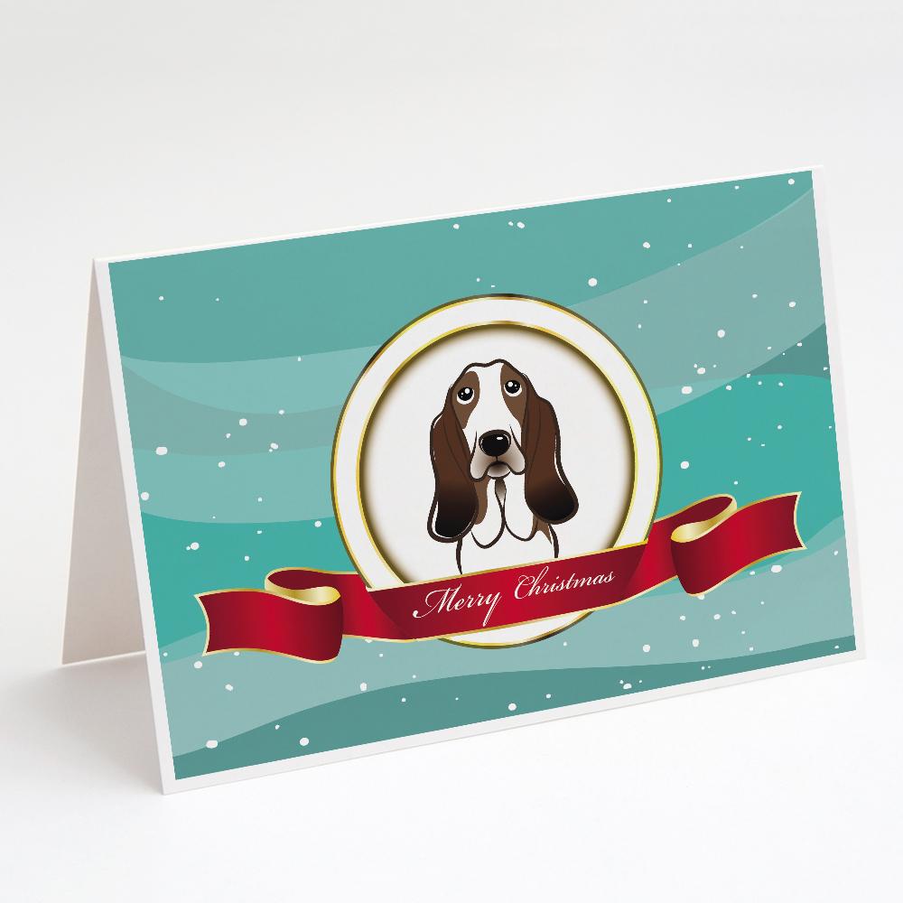 Basset Hound Merry Christmas Greeting Cards Pack of 8 Blank Cards with Envelopes Whimsical A7 Size 5x7