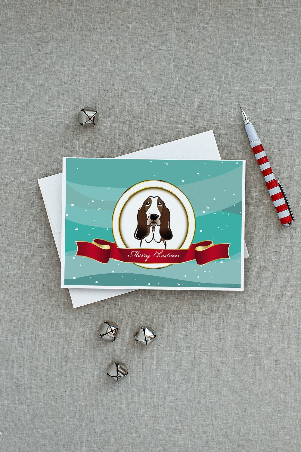 Basset Hound Merry Christmas Greeting Cards Pack of 8 Blank Cards with Envelopes Whimsical A7 Size 5x7