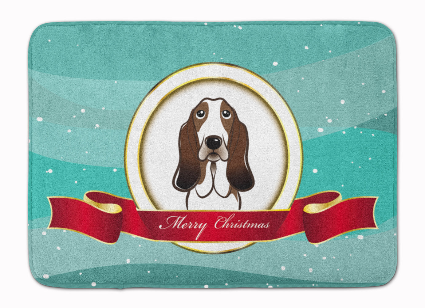 Basset Hound Merry Christmas Memory Foam Kitchen Mat Machine Washable Anti-Fatigue Cushion Comfort Bath or Kitchen Rug
