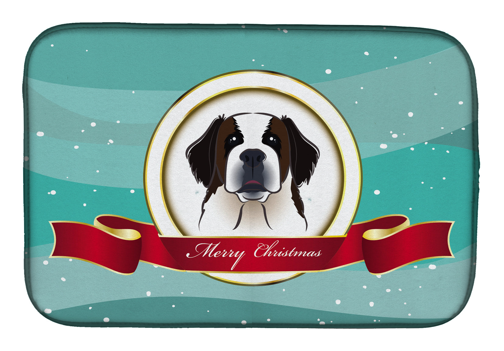 Saint Bernard Merry Christmas Dish Drying Mat Absorbent Dish Drying Mat Pad for Kitchen Counter Dish Drainer Mat for Countertop, 14 x 21", Multicolor