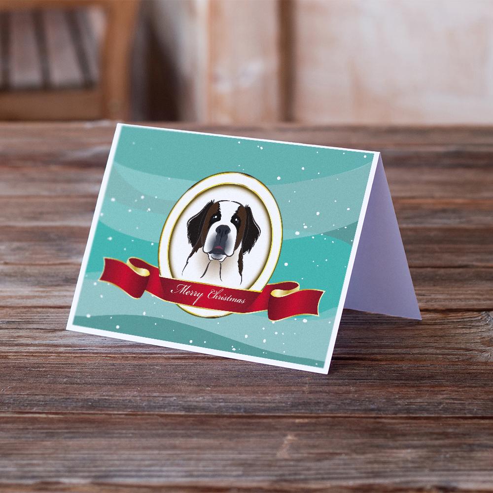 Saint Bernard Merry Christmas Greeting Cards Pack of 8 Blank Cards with Envelopes Whimsical A7 Size 5x7