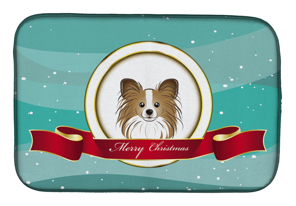 Papillon Merry Christmas Dish Drying Mat Absorbent Dish Drying Mat Pad for Kitchen Counter Dish Drainer Mat for Countertop, 14 x 21", Multicolor