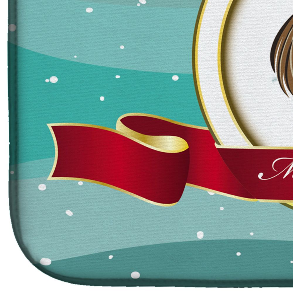 Chocolate Brown Shih Tzu Merry Christmas Dish Drying Mat Absorbent Dish Drying Mat Pad for Kitchen Counter Dish Drainer Mat for Countertop, 14 x 21", Multicolor