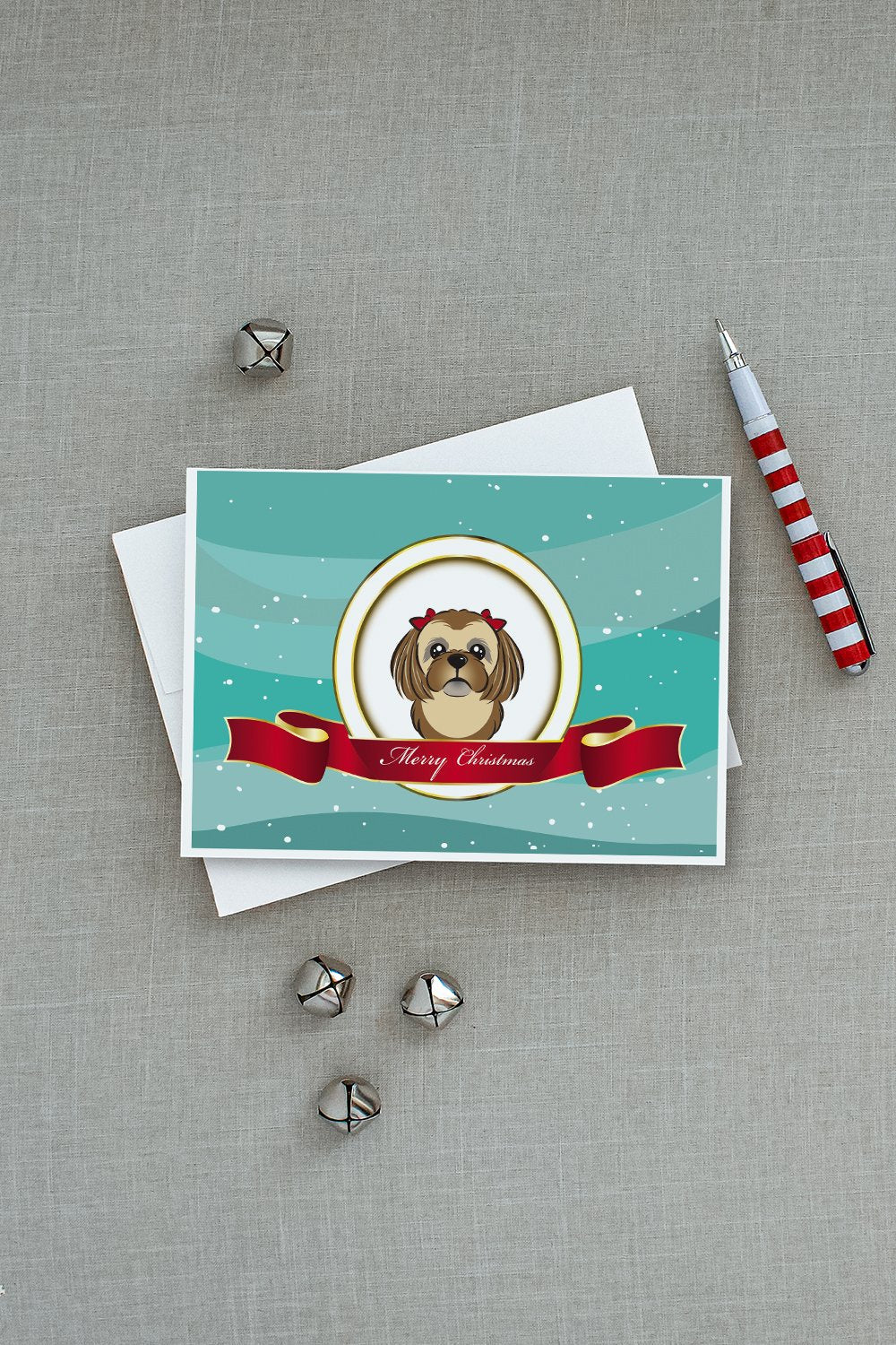 Chocolate Brown Shih Tzu Merry Christmas Greeting Cards Pack of 8 Blank Cards with Envelopes Whimsical A7 Size 5x7