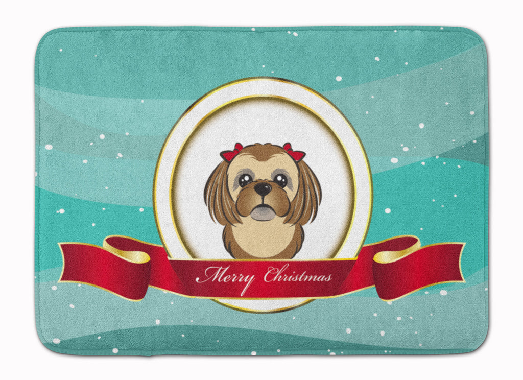Chocolate Brown Shih Tzu Merry Christmas Memory Foam Kitchen Mat Machine Washable Anti-Fatigue Cushion Comfort Bath or Kitchen Rug