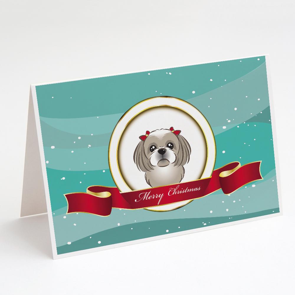 Gray Silver Shih Tzu Merry Christmas Greeting Cards Pack of 8 Blank Cards with Envelopes Whimsical A7 Size 5x7
