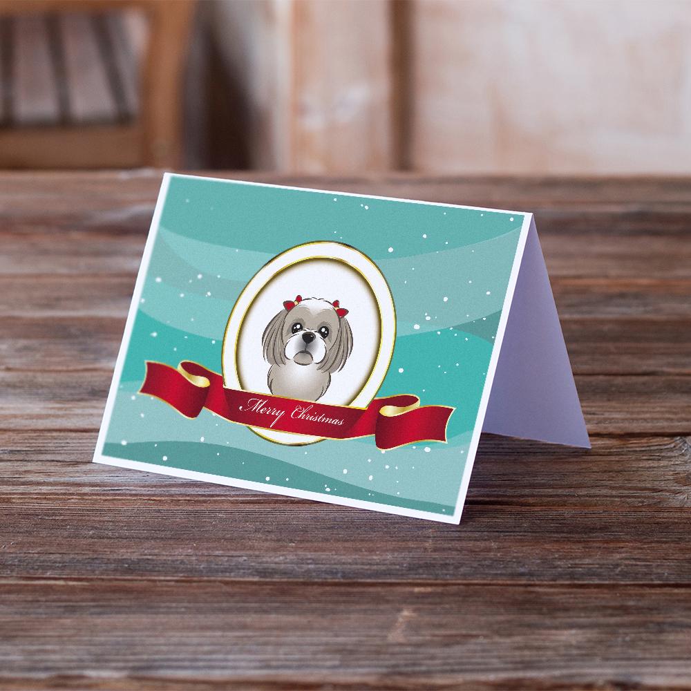 Gray Silver Shih Tzu Merry Christmas Greeting Cards Pack of 8 Blank Cards with Envelopes Whimsical A7 Size 5x7