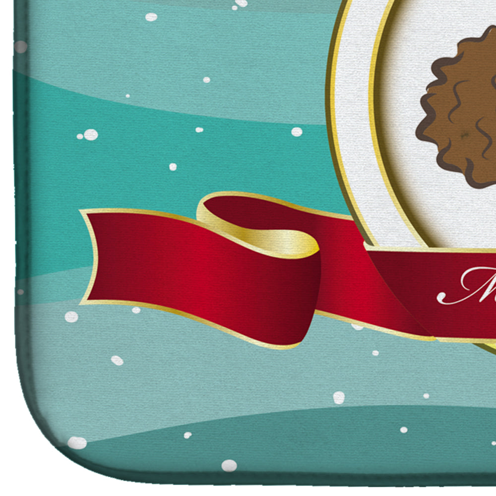 Chocolate Brown Poodle Merry Christmas Dish Drying Mat Absorbent Dish Drying Mat Pad for Kitchen Counter Dish Drainer Mat for Countertop, 14 x 21", Multicolor