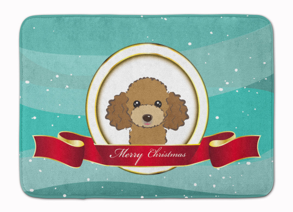 Chocolate Brown Poodle Merry Christmas Memory Foam Kitchen Mat Machine Washable Anti-Fatigue Cushion Comfort Bath or Kitchen Rug