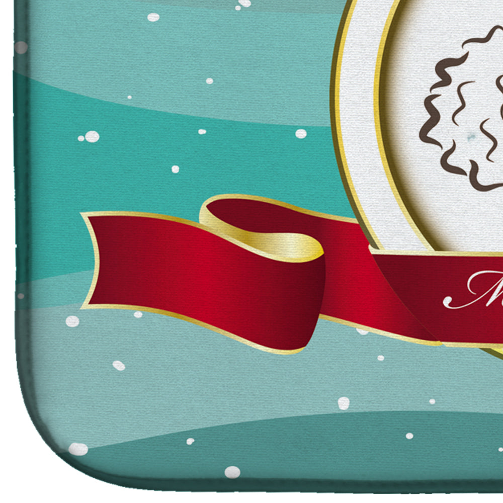 White Poodle Merry Christmas Dish Drying Mat Absorbent Dish Drying Mat Pad for Kitchen Counter Dish Drainer Mat for Countertop, 14 x 21", Multicolor