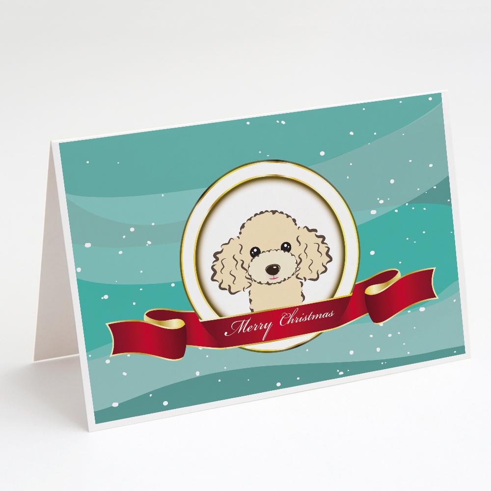 Buff Poodle Merry Christmas Greeting Cards Pack of 8 Blank Cards with Envelopes Whimsical A7 Size 5x7