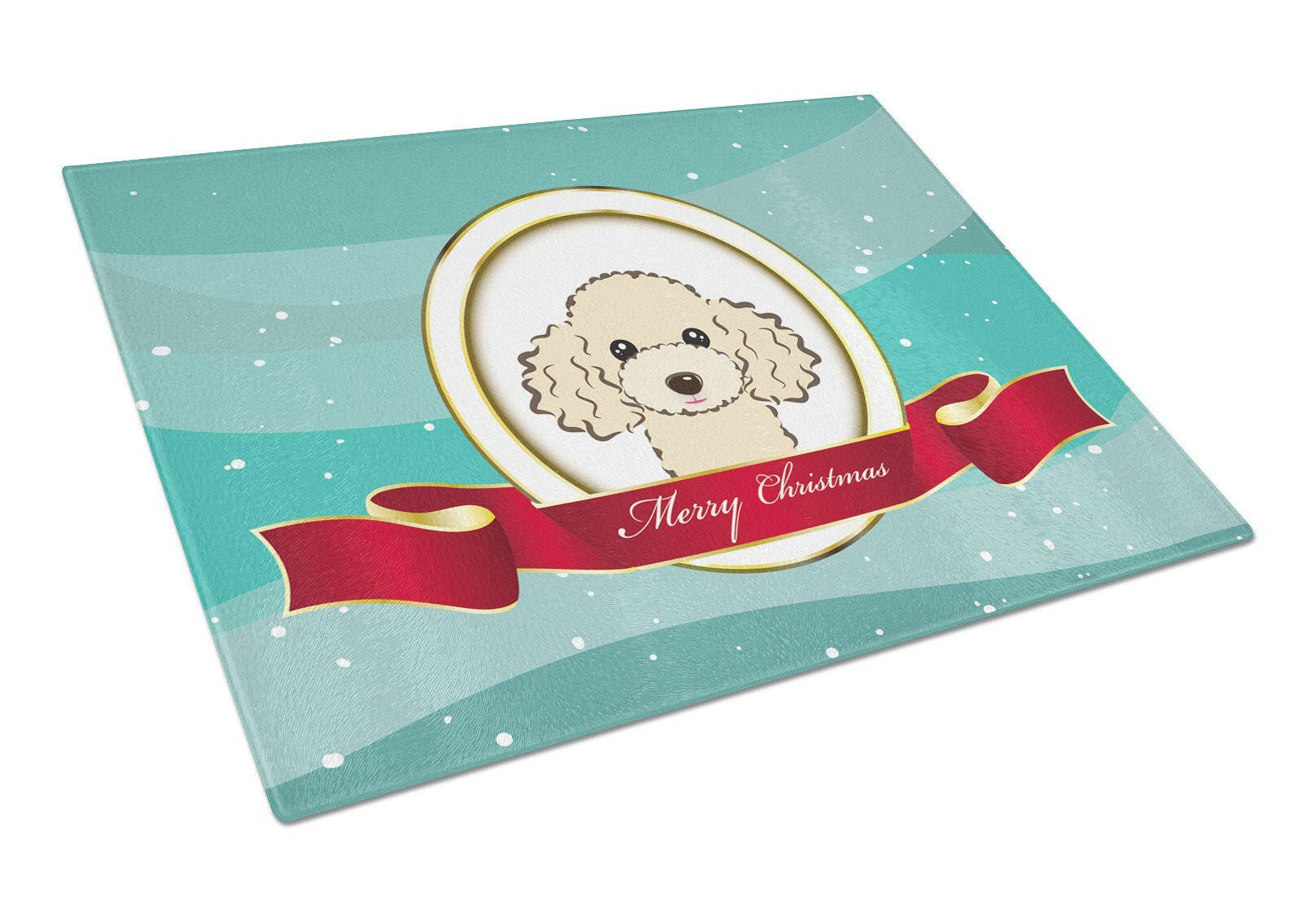 Buff Poodle Merry Christmas Cutting Board Tempered Glass Kitchen Cutting Surface, Heat Resistant Chopping, Non-Slip Feet, Food Prep & Serving