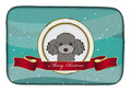 Silver Gray Poodle Merry Christmas Dish Drying Mat Absorbent Dish Drying Mat Pad for Kitchen Counter Dish Drainer Mat for Countertop, 14 x 21", Multicolor