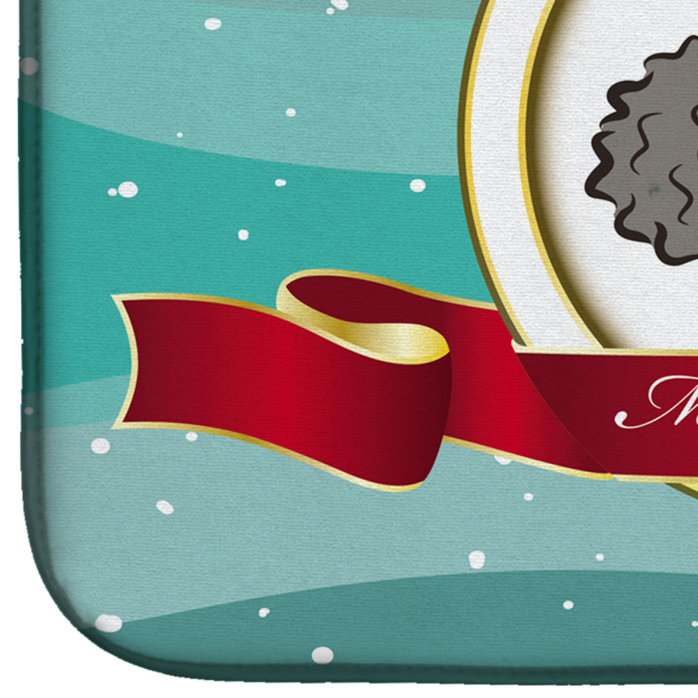 Silver Gray Poodle Merry Christmas Dish Drying Mat Absorbent Dish Drying Mat Pad for Kitchen Counter Dish Drainer Mat for Countertop, 14 x 21", Multicolor