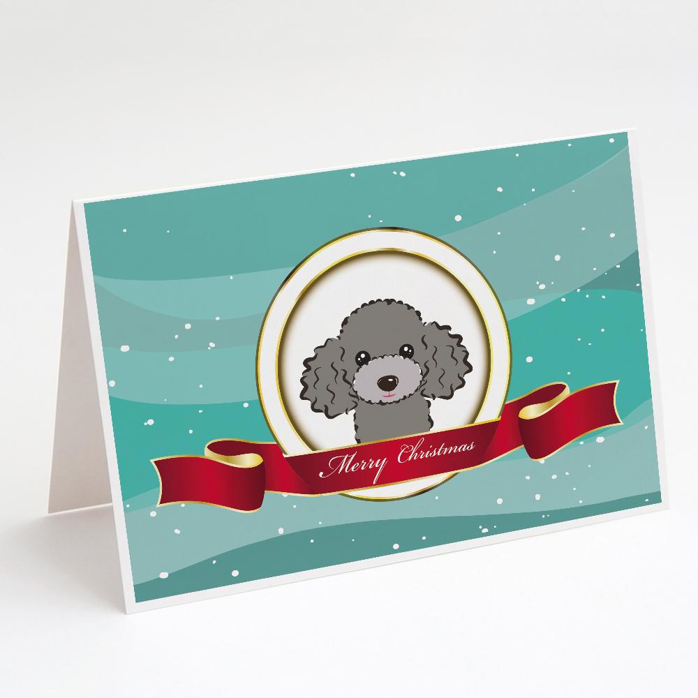 Silver Gray Poodle Merry Christmas Greeting Cards Pack of 8 Blank Cards with Envelopes Whimsical A7 Size 5x7