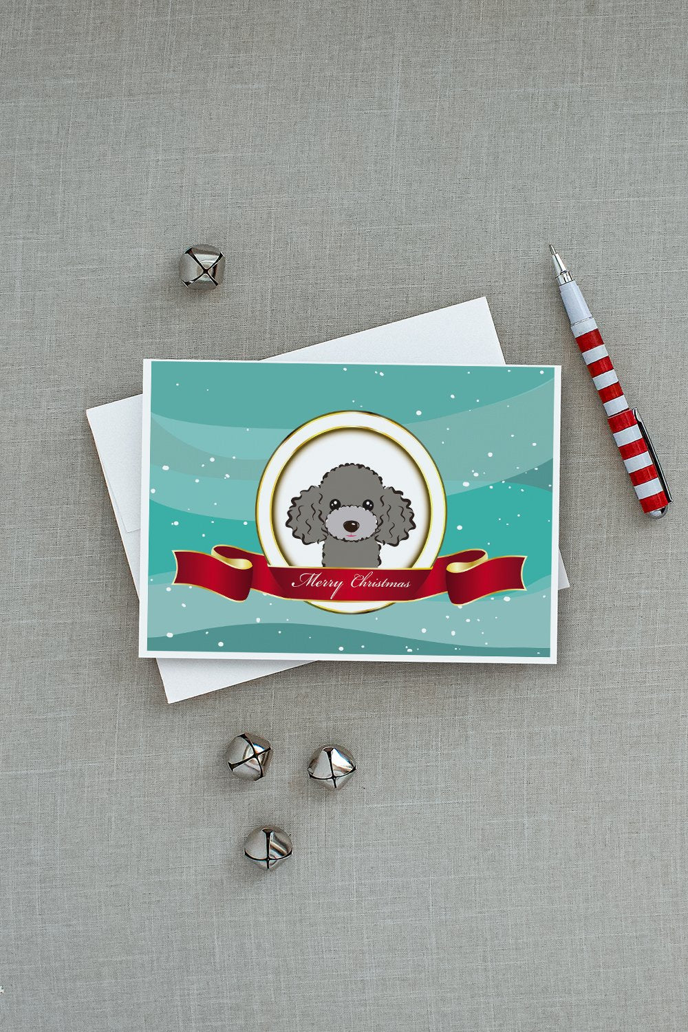 Silver Gray Poodle Merry Christmas Greeting Cards Pack of 8 Blank Cards with Envelopes Whimsical A7 Size 5x7