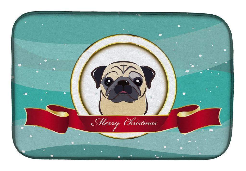 Fawn Pug Merry Christmas Dish Drying Mat Absorbent Dish Drying Mat Pad for Kitchen Counter Dish Drainer Mat for Countertop, 14 x 21", Multicolor