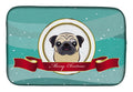 Fawn Pug Merry Christmas Dish Drying Mat Absorbent Dish Drying Mat Pad for Kitchen Counter Dish Drainer Mat for Countertop, 14 x 21", Multicolor