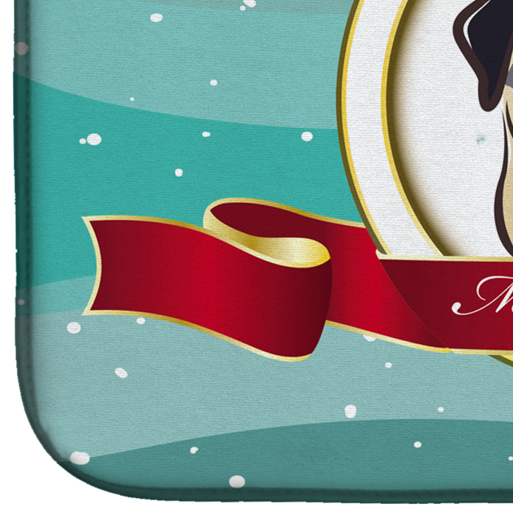 Fawn Pug Merry Christmas Dish Drying Mat Absorbent Dish Drying Mat Pad for Kitchen Counter Dish Drainer Mat for Countertop, 14 x 21", Multicolor