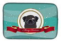 Black Pug Merry Christmas Dish Drying Mat Absorbent Dish Drying Mat Pad for Kitchen Counter Dish Drainer Mat for Countertop, 14 x 21", Multicolor