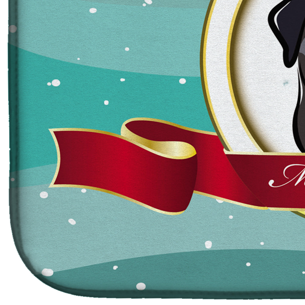 Black Pug Merry Christmas Dish Drying Mat Absorbent Dish Drying Mat Pad for Kitchen Counter Dish Drainer Mat for Countertop, 14 x 21", Multicolor