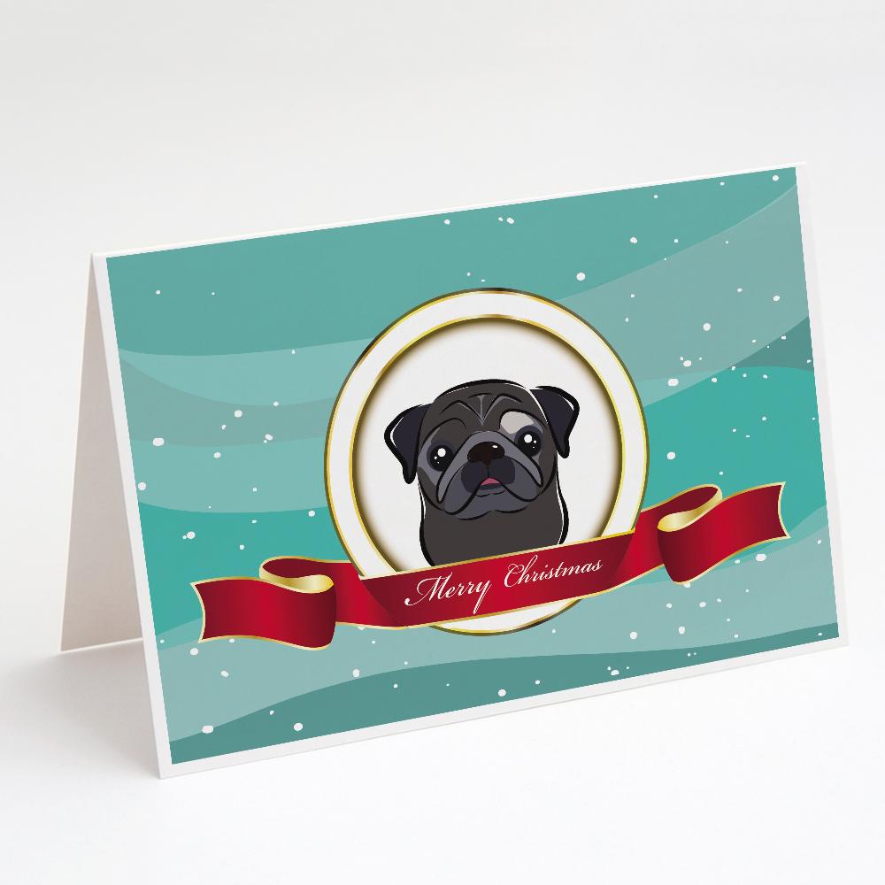 Black Pug Merry Christmas Greeting Cards Pack of 8 Blank Cards with Envelopes Whimsical A7 Size 5x7