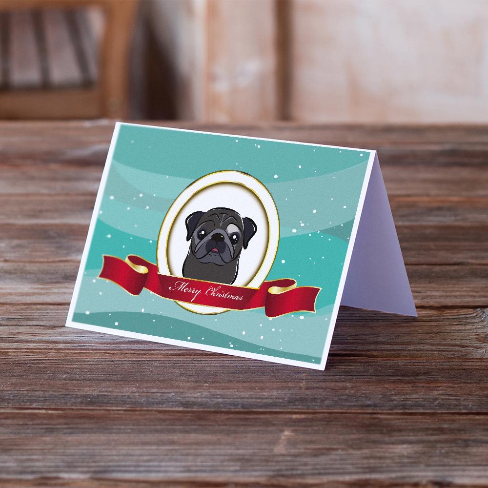 Black Pug Merry Christmas Greeting Cards Pack of 8 Blank Cards with Envelopes Whimsical A7 Size 5x7