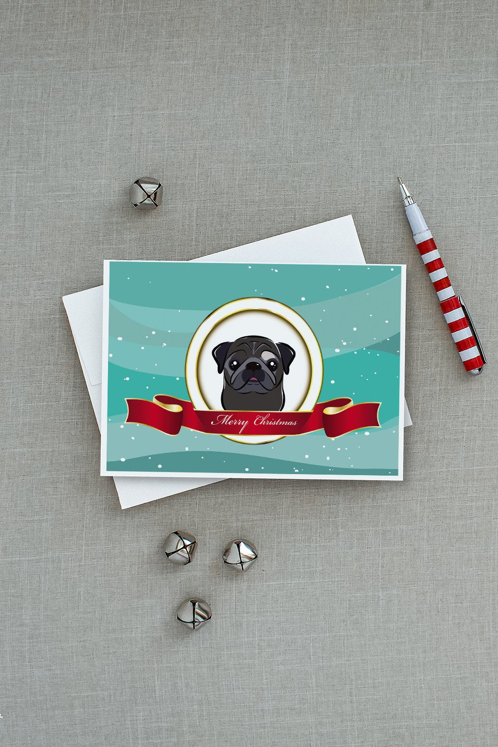 Black Pug Merry Christmas Greeting Cards Pack of 8 Blank Cards with Envelopes Whimsical A7 Size 5x7