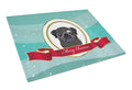 Black Pug Merry Christmas Cutting Board Tempered Glass Kitchen Cutting Surface, Heat Resistant Chopping, Non-Slip Feet, Food Prep & Serving