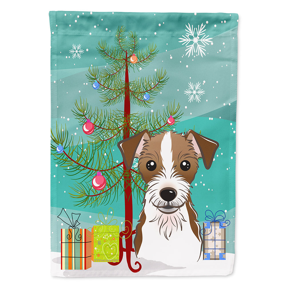 Christmas Tree and Jack Russell Terrier House Flag 28x40 Porch Sleeve Pole Decorative Outside Yard Banner Artwork Wall Hanging, Polyester