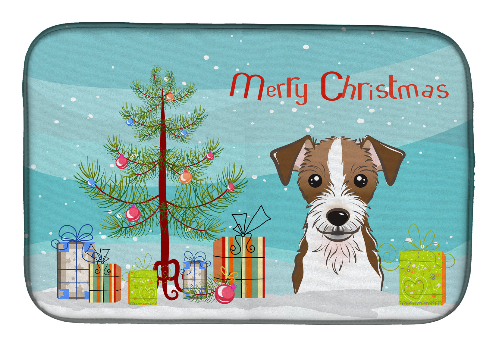 Christmas Tree and Jack Russell Terrier Dish Drying Mat Absorbent Dish Drying Mat Pad for Kitchen Counter Dish Drainer Mat for Countertop, 14 x 21", Multicolor